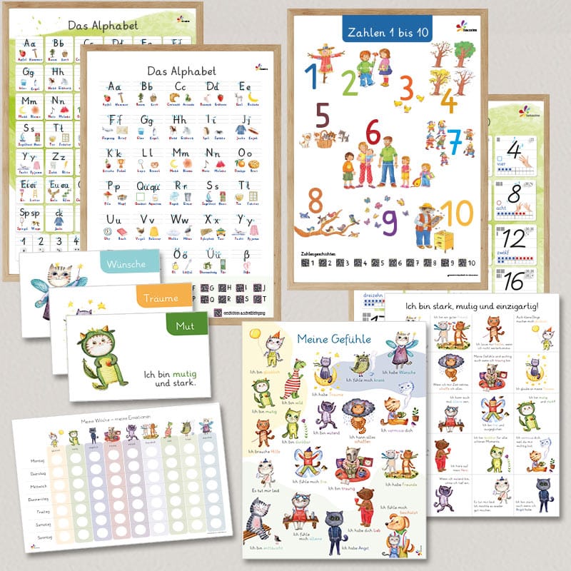 Alles, was Kinder brauchen, um Buchstaben, Zahlen und Gefühle spielerisch zu entdecken – auf großen Postern, mit kreativen Übungen und spannenden Hörgeschichten.